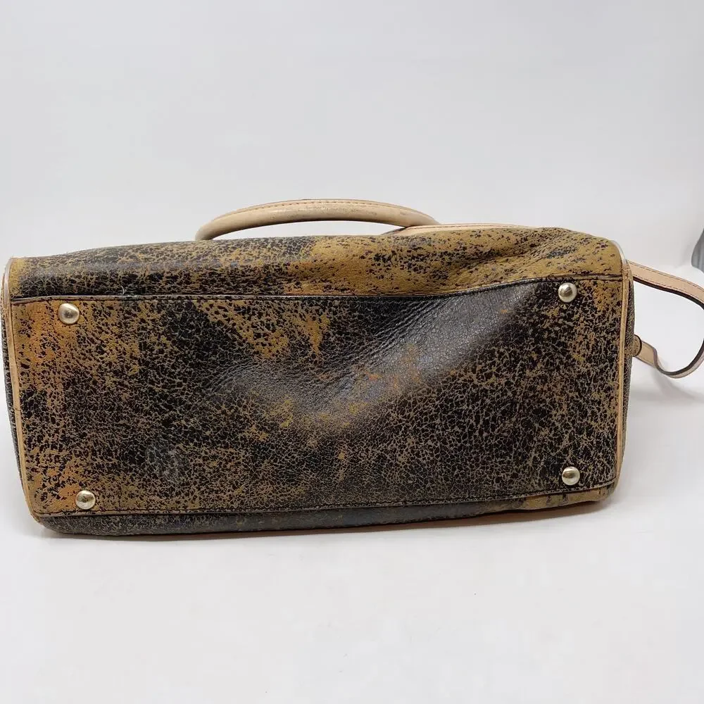 Michael Kors Brown Ultra Distressed Satchel Leather Bag Zip Top Crossbody Strap - Picture 11 of 16